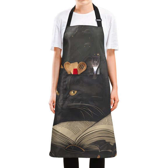 Yayeee Chief Kitchen Apron with Pockets for Cooking Water Resistant Unisex Adjustable Neck Strap, Retro Halloween Cat