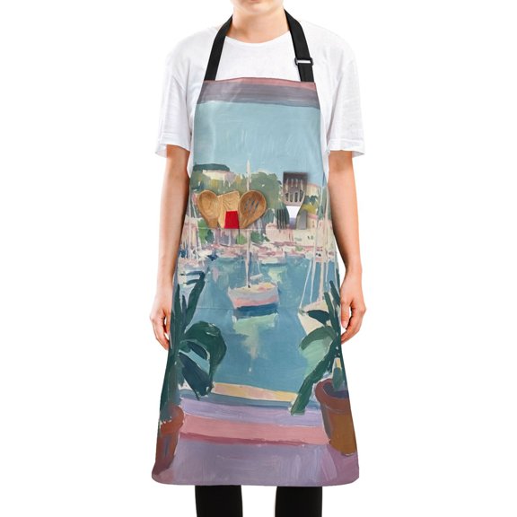 Yayeee Chief Kitchen Apron with Pockets for Cooking Water Resistant Unisex Adjustable Neck Strap, Sea Boat