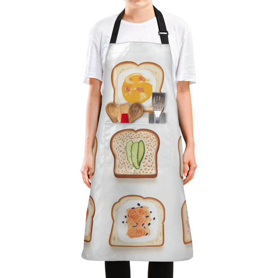 Yayeee Chief Kitchen Apron with Pockets for Cooking Water Resistant Unisex Adjustable Neck Strap, Various Toasts