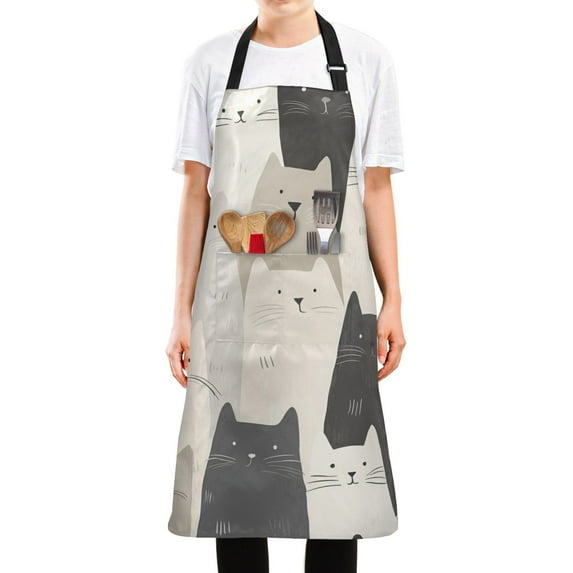 Yayeee Chief Kitchen Apron with Pockets for Cooking Water Resistant Unisex Adjustable Neck Strap, White Cute Cats