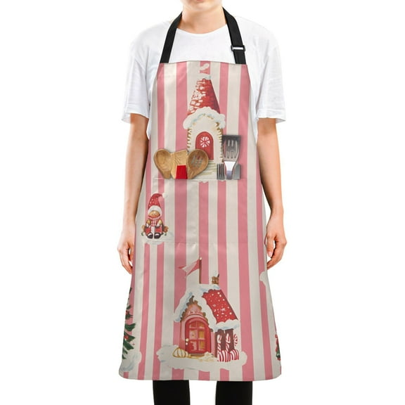 Yayeee Chief Kitchen Apron with Pockets for Cooking Water Resistant Unisex Adjustable Neck Strap, White Gingerbread Houses