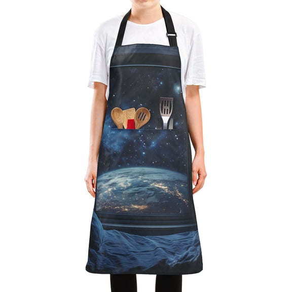 Yayeee Chief Kitchen Apron with Pockets for Cooking Water Resistant Unisex Adjustable Neck Strap, Window Earth