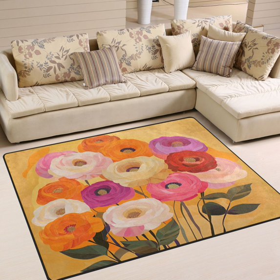 Yayeee Area Rugs for Living Room 5.2'x4' Non Slip Washable Bedroom Floor Carpet, Abstract Floral