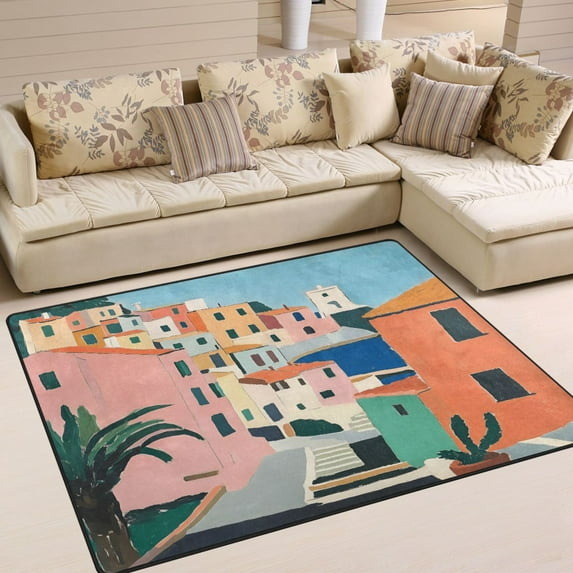 Yayeee Area Rugs for Living Room 5.2'x4' Non Slip Washable Bedroom Floor Carpet, Art City