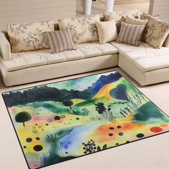 Yayeee Area Rugs for Living Room 5.2'x4' Indoor Non Slip Washable Bedroom Carpet, Art Field