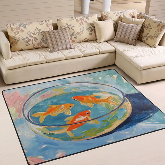 Yayeee Area Rugs for Living Room 5.2'x4' Non Slip Washable Bedroom Floor Carpet, Art Goldfish