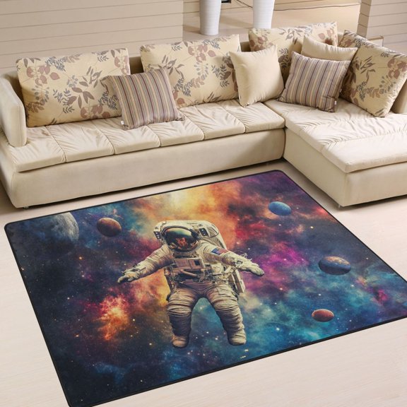 Yayeee Area Rugs for Living Room 5.2'x4' Indoor Non Slip Washable Bedroom Carpet, Astronaut in Space Pattern