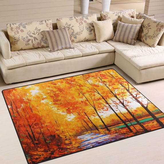 Yayeee Area Rugs for Living Room 5.2'x4' Indoor Non Slip Washable Bedroom Carpet, Autumn Path