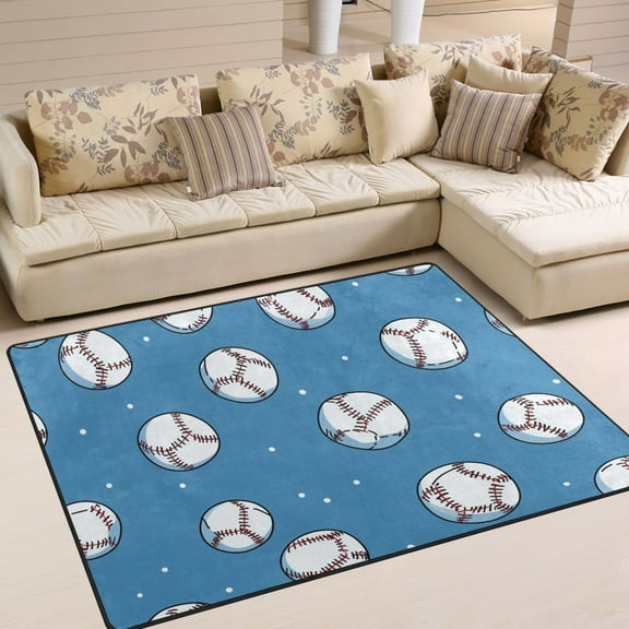 Yayeee Area Rugs for Living Room 5.2'x4' Indoor Non Slip Washable Bedroom Carpet, Baseballs Pattern