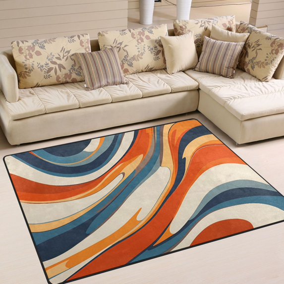 Yayeee Area Rugs for Living Room 5.2'x4' Non Slip Washable Bedroom Floor Carpet, Beige Abstract Wavy