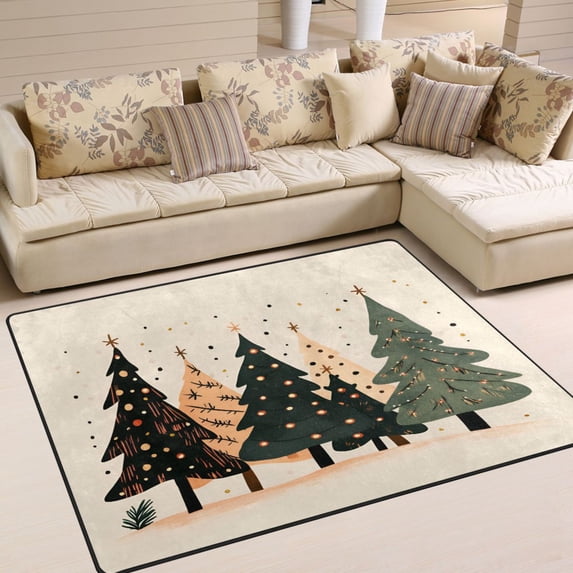 Yayeee Area Rugs for Living Room 5.2'x4' Non Slip Washable Bedroom Floor Carpet, Beige Christmas Trees