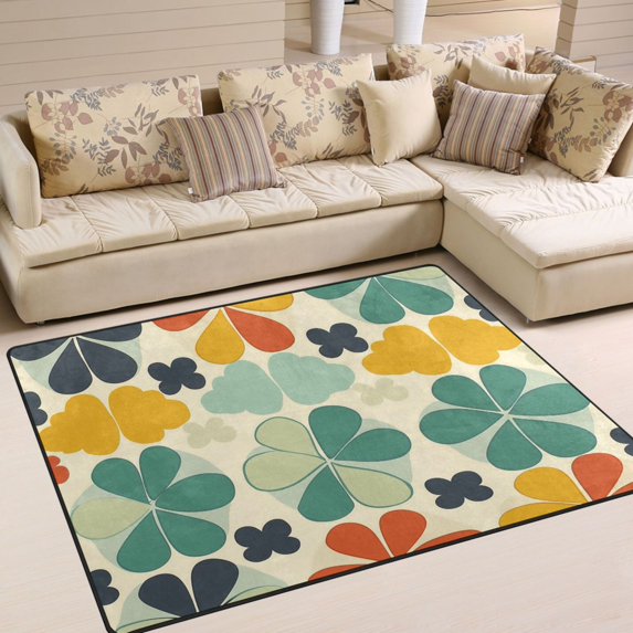 Yayeee Area Rugs for Living Room 5.2'x4' Indoor Non Slip Washable Bedroom Carpet, Beige Clover Pattern