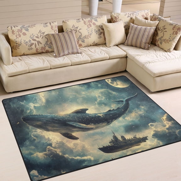 Yayeee Area Rugs for Living Room 5.2'x4' Indoor Non Slip Washable Bedroom Carpet, Beige Floating Whale
