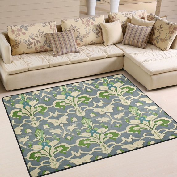 Yayeee Area Rugs for Living Room 5.2'x4' Non Slip Washable Bedroom Floor Carpet, Beige Floral