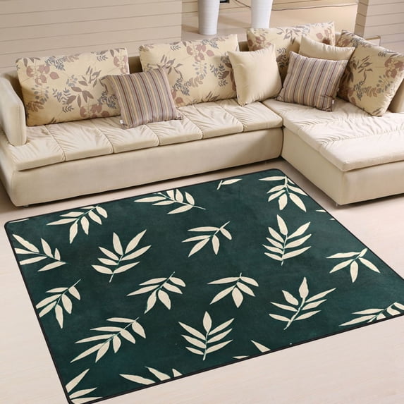 Yayeee Area Rugs for Living Room 5.2'x4' Non Slip Washable Bedroom Floor Carpet, Beige Leaves