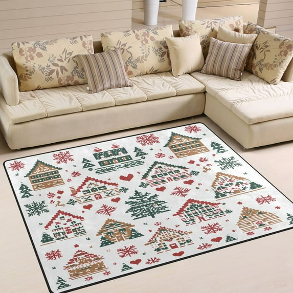 Yayeee Area Rugs for Living Room 5.2'x4' Non Slip Washable Bedroom Floor Carpet, Beige Nordic Christmas House