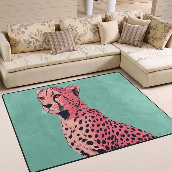 Yayeee Area Rugs for Living Room 5.2'x4' Indoor Non Slip Washable Bedroom Carpet, Big Pink Cheetah