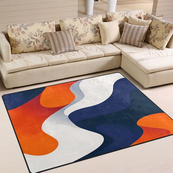 Yayeee Area Rugs for Living Room 5.2'x4' Non Slip Washable Bedroom Floor Carpet, Blue Abstract Wavy