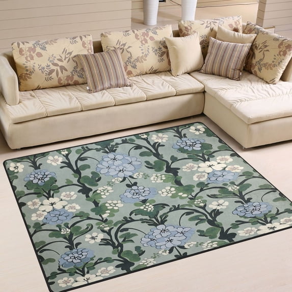 Yayeee Area Rugs for Living Room 5.2'x4' Non Slip Washable Bedroom Floor Carpet, Blue Blossom
