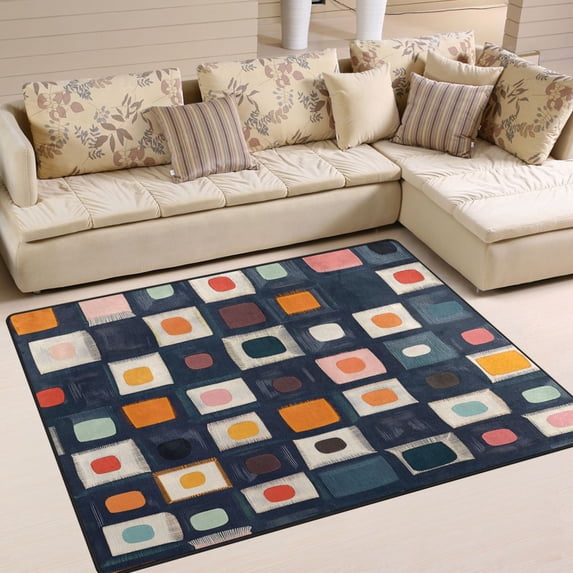 Yayeee Area Rugs for Living Room 5.2'x4' Non Slip Washable Bedroom Floor Carpet, Blue Circle Mosaic
