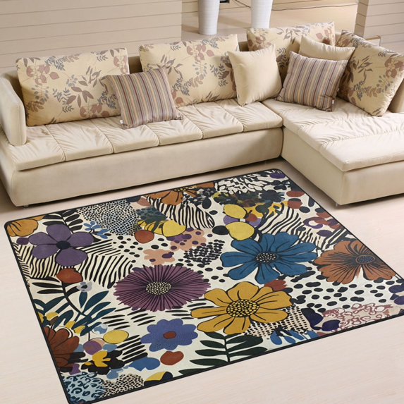 Yayeee Area Rugs for Living Room 5.2'x4' Non Slip Washable Bedroom Floor Carpet, Blue Flowers