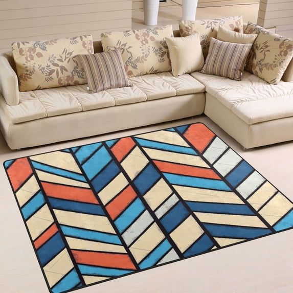 Yayeee Area Rugs for Living Room 5.2'x4' Non Slip Washable Bedroom Floor Carpet, Blue Geometric