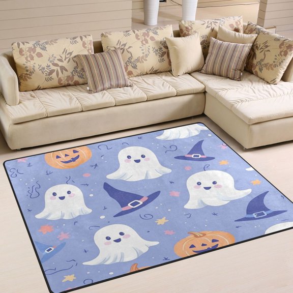 Yayeee Area Rugs for Living Room 5.2'x4' Non Slip Washable Bedroom Floor Carpet, Blue Halloween