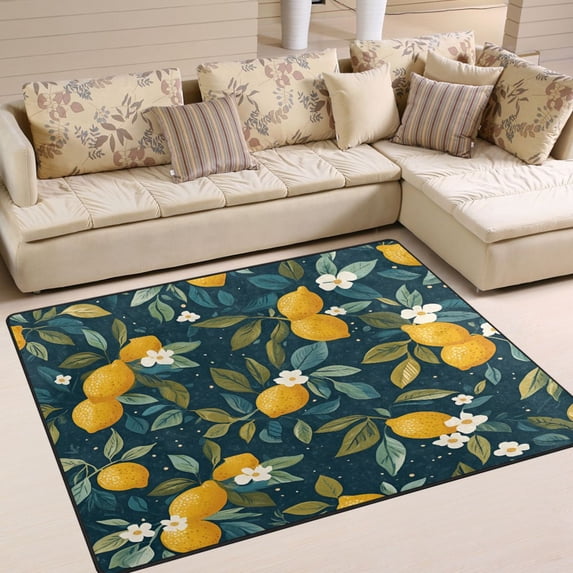 Yayeee Area Rugs for Living Room 5.2'x4' Non Slip Washable Bedroom Floor Carpet, Blue Lemons