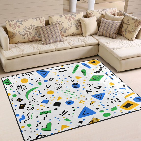 Yayeee Area Rugs for Living Room 5.2'x4' Non Slip Washable Bedroom Floor Carpet, Blue Simple Shapes