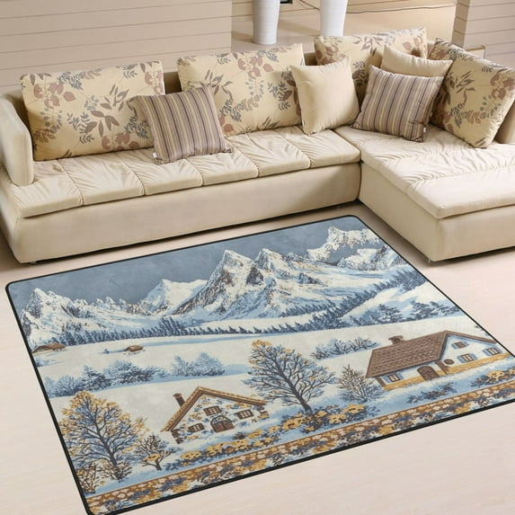 Yayeee Area Rugs for Living Room 5.2'x4' Non Slip Washable Bedroom Floor Carpet, Blue Snowy Mountain