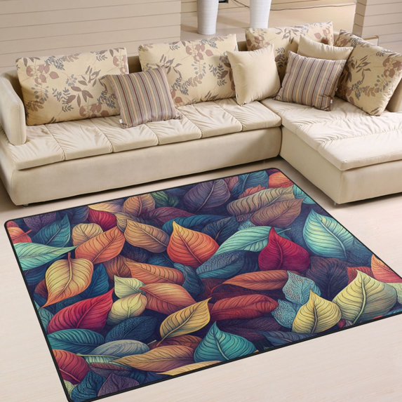 Yayeee Area Rugs for Living Room 5.2'x4' Non Slip Washable Bedroom Floor Carpet, Blue Vibrant Leaves Pattern