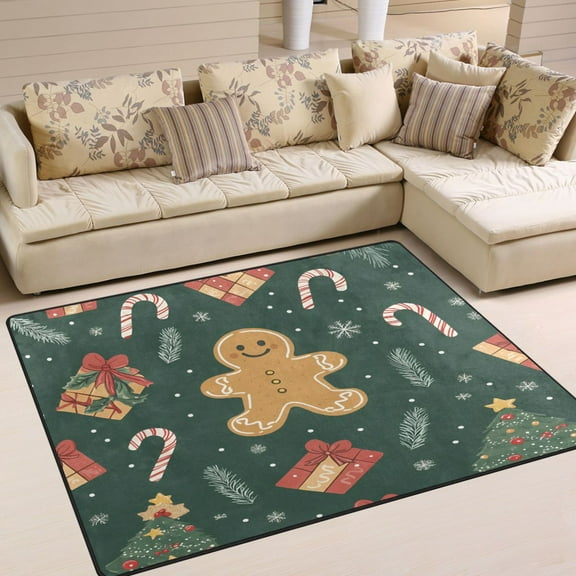 Yayeee Area Rugs for Living Room 5.2'x4' Non Slip Washable Bedroom Floor Carpet, Brown Christmas Gingerbread
