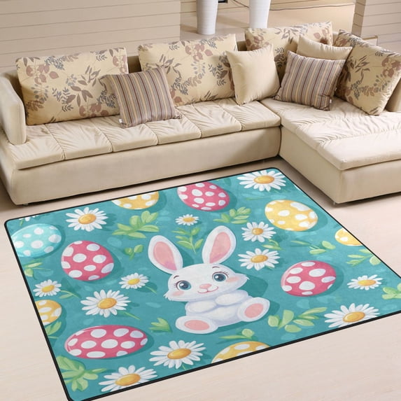 Yayeee Area Rugs for Living Room 5.2'x4' Non Slip Washable Bedroom Floor Carpet, Cartoon Easter Bunny