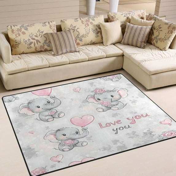 Yayeee Area Rugs for Living Room 5.2'x4' Non Slip Washable Bedroom Floor Carpet, Cartoon Elephant