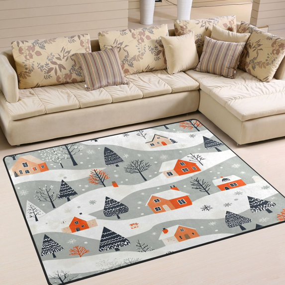 Yayeee Area Rugs for Living Room 5.2'x4' Non Slip Washable Bedroom Floor Carpet, Cartoon Orange Houses