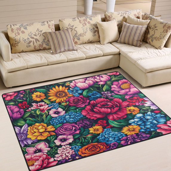 Yayeee Area Rugs for Living Room 5.2'x4' Non Slip Washable Bedroom Floor Carpet, Charming Floral Pattern