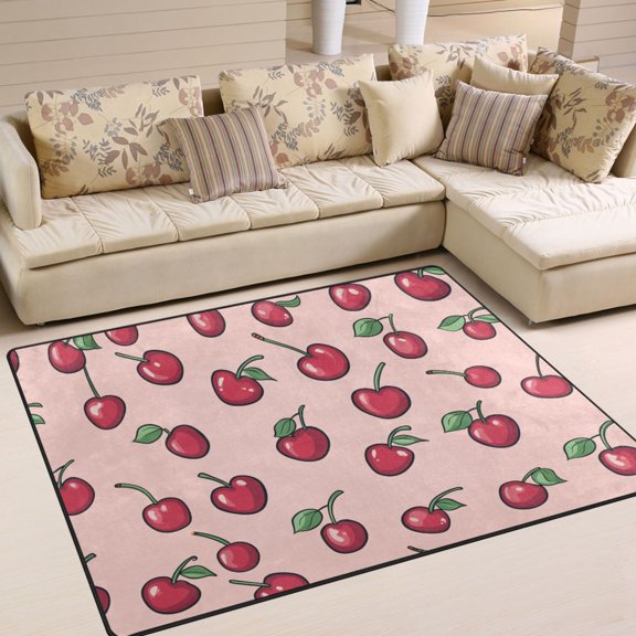Yayeee Area Rugs for Living Room 5.2'x4' Indoor Non Slip Washable Bedroom Carpet, Cherries Pattern