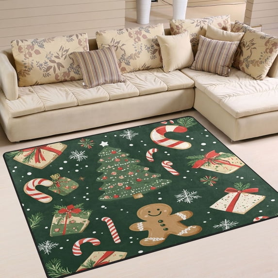 Yayeee Area Rugs for Living Room 5.2'x4' Non Slip Washable Bedroom Floor Carpet, Christmas Cartoon Gingerbread Pattern