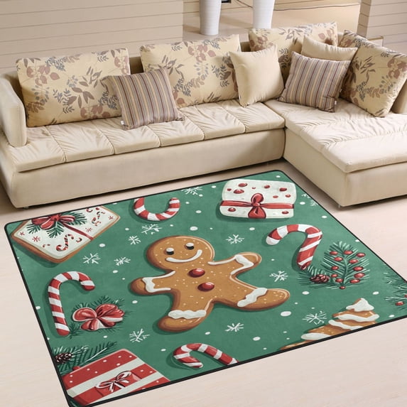 Yayeee Area Rugs for Living Room 5.2'x4' Non Slip Washable Bedroom Floor Carpet, Christmas Gingerbread