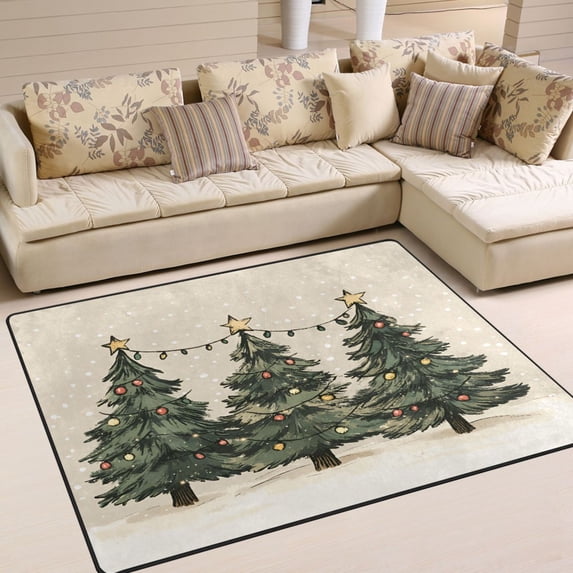 Yayeee Area Rugs for Living Room 5.2'x4' Non Slip Washable Bedroom Floor Carpet, Christmas Stars