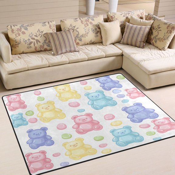 Yayeee Area Rugs for Living Room 5.2'x4' Non Slip Washable Bedroom Floor Carpet, Colorful Gummy Bears Pattern