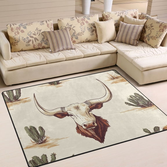 Yayeee Area Rugs for Living Room 5.2'x4' Indoor Non Slip Washable Bedroom Carpet, Cowboy Pattern