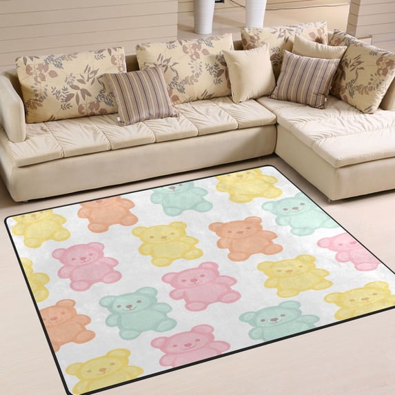 Yayeee Area Rugs for Living Room 5.2'x4' Non Slip Washable Bedroom Floor Carpet, Cute Gummy Bears Pattern