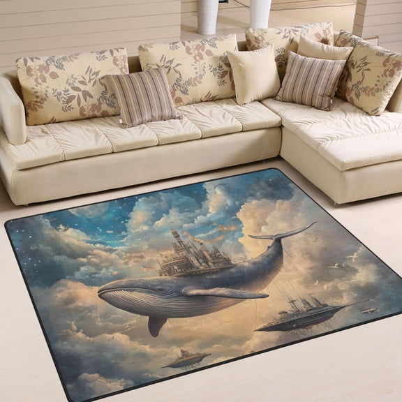 Yayeee Area Rugs for Living Room 5.2'x4' Indoor Non Slip Washable Bedroom Carpet, Floating Whale