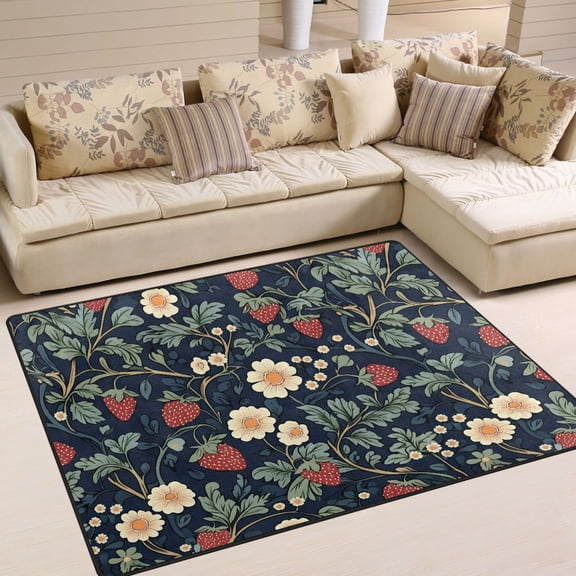 Yayeee Area Rugs for Living Room 5.2'x4' Non Slip Washable Bedroom Floor Carpet, Floral Raspberry Pattern