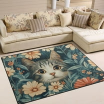 Yayeee Area Rugs for Living Room 5.2'x4' Non Slip Washable Bedroom Floor Carpet, Flowers Cat