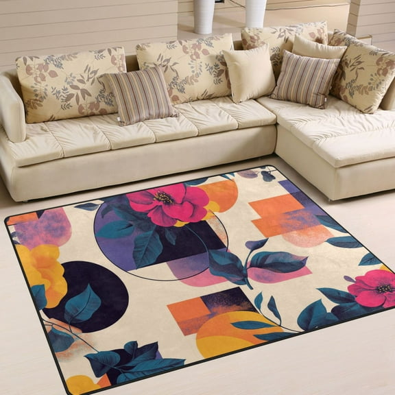 Yayeee Area Rugs for Living Room 5.2'x4' Indoor Non Slip Washable Bedroom Carpet, Flowers Pattern Style