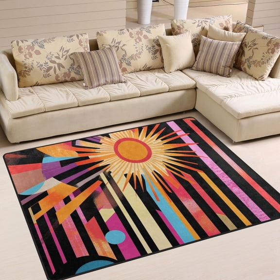 Yayeee Area Rugs for Living Room 5.2'x4' Indoor Non Slip Washable Bedroom Carpet, Futuristic Sun