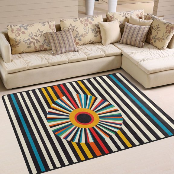 Yayeee Area Rugs for Living Room 5.2'x4' Indoor Non Slip Washable Bedroom Carpet, Geometric Stripes