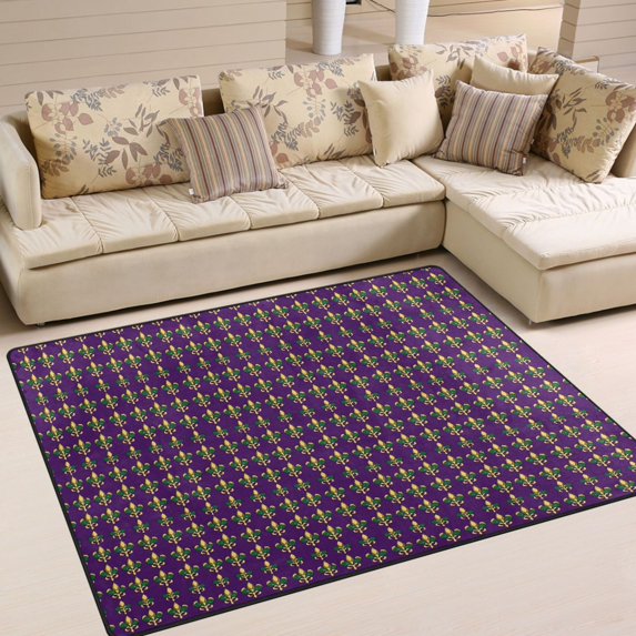Yayeee Area Rugs for Living Room 5.2'x4' Non Slip Washable Bedroom Floor Carpet, Gold and Green Floral Pattern